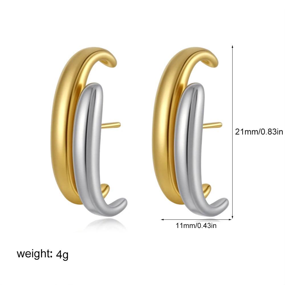 Unique Design Gold Silver Mix Color Geometric Clip Earring Cuff Stainless Steel Squ additional angle