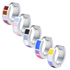 LGBT Rainbow Huggie Hoop Earring for Leibian Gay, Pride Flag Hinged Ear Piercings, Stainless Steel J