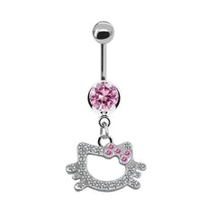 Sweet Butterfly Crown Heart Drop Belly Button Pink White Crystal Stone Hellokitty Dang close-up view