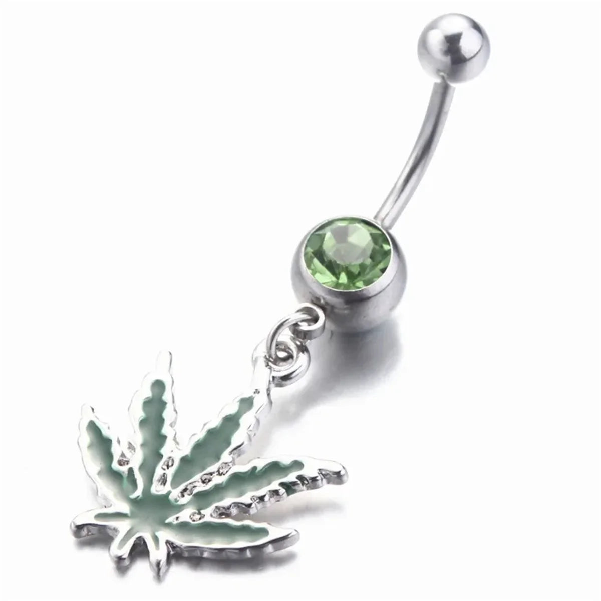 1/2pcs 316L Stainless Steel Leaf Belly Button Ring for Women, Green Maple Leaf Dangle alternate view