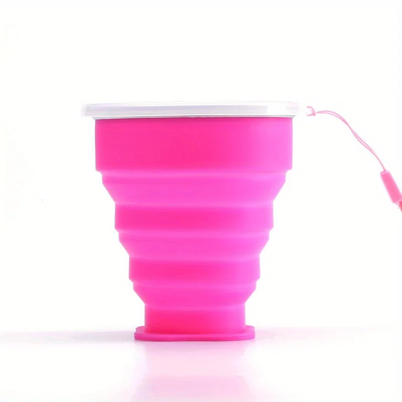 1Pack Silicone Collapsible Travel Water Cup Portable Camping Cup with Lids Food Grade close-up view
