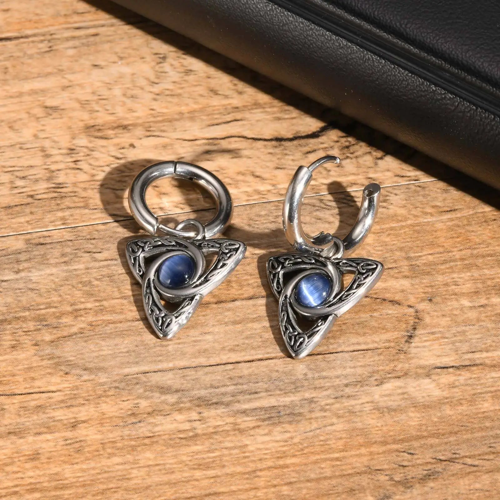 Stainless Steel Moonstone Hoop Earrings for Men | Punk Hip Hop Jewelry Gift detail view
