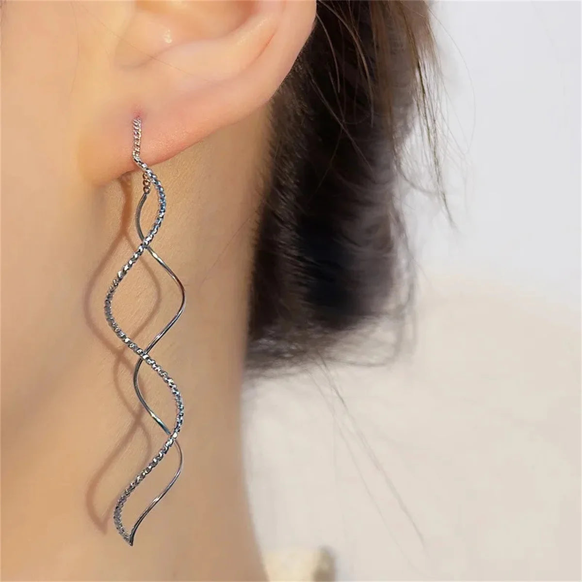 2Pcs Wave Fringe Tassel Earrings | Exquisite Long Style Stud Earrings for Women additional angle