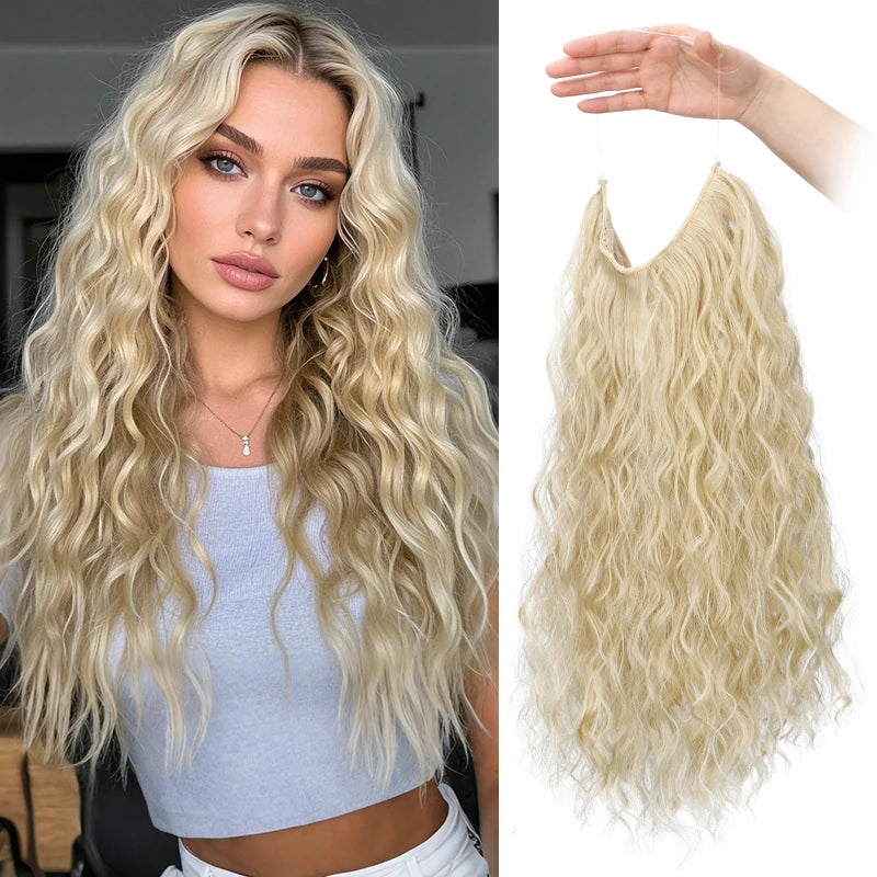 Long Synthetic Fishing Line Hair Extensions Elegant Water Wave Curly Styles for Women alternate view