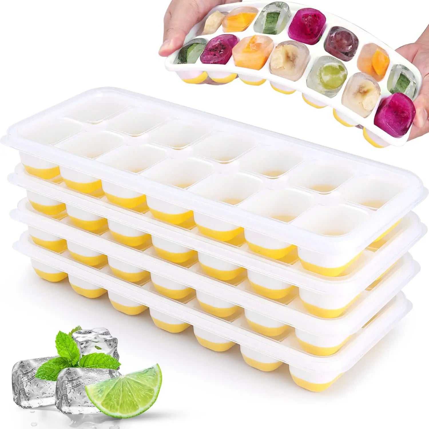 Ice Cube Tray Silicone Mold with Cover Square 14-cube Easy Release Ice Cube Molds Sum lifestyle view