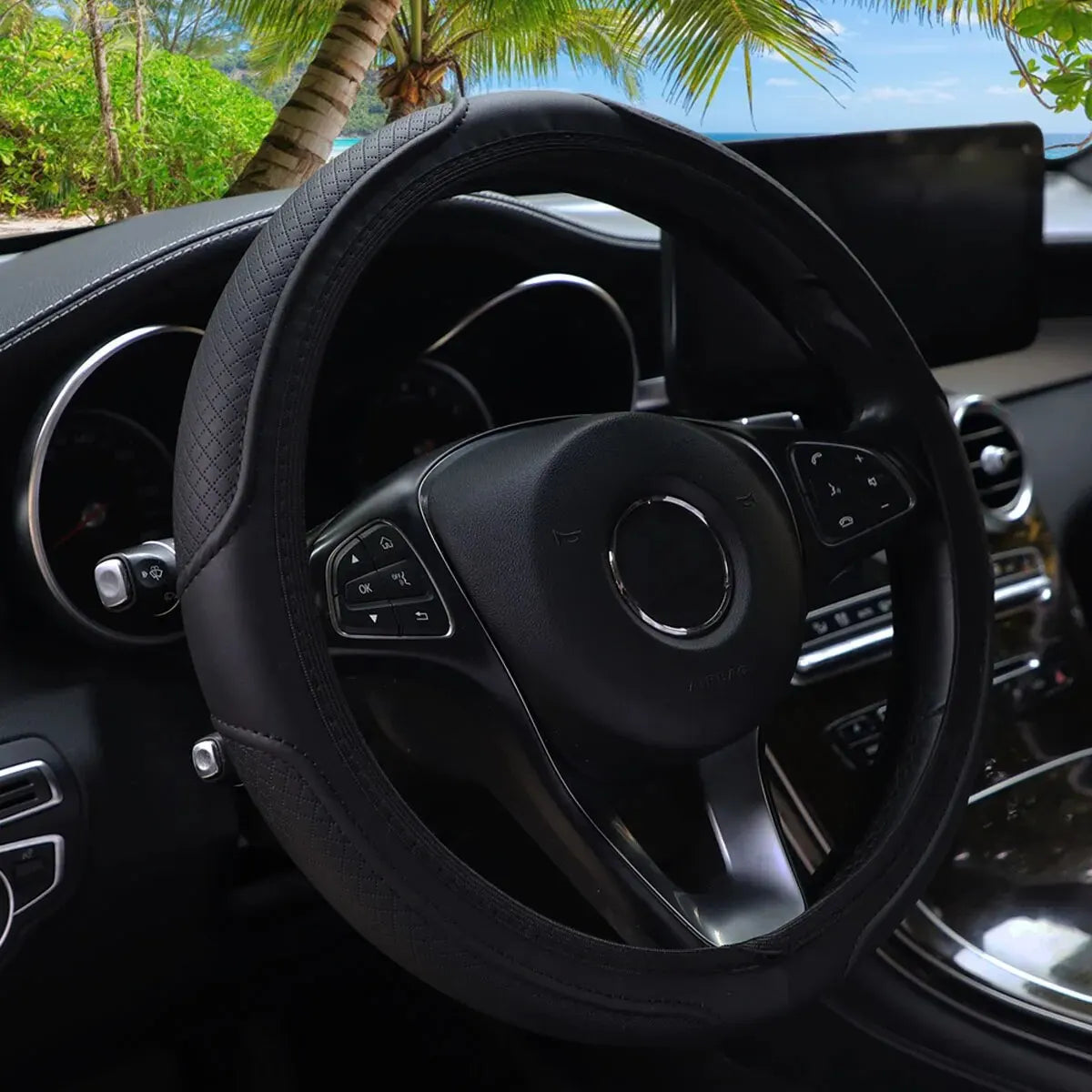 Artificial Leather Three-dimensional Embossed-car without Inner Ring Steering Wheel Cover Auto Parts
