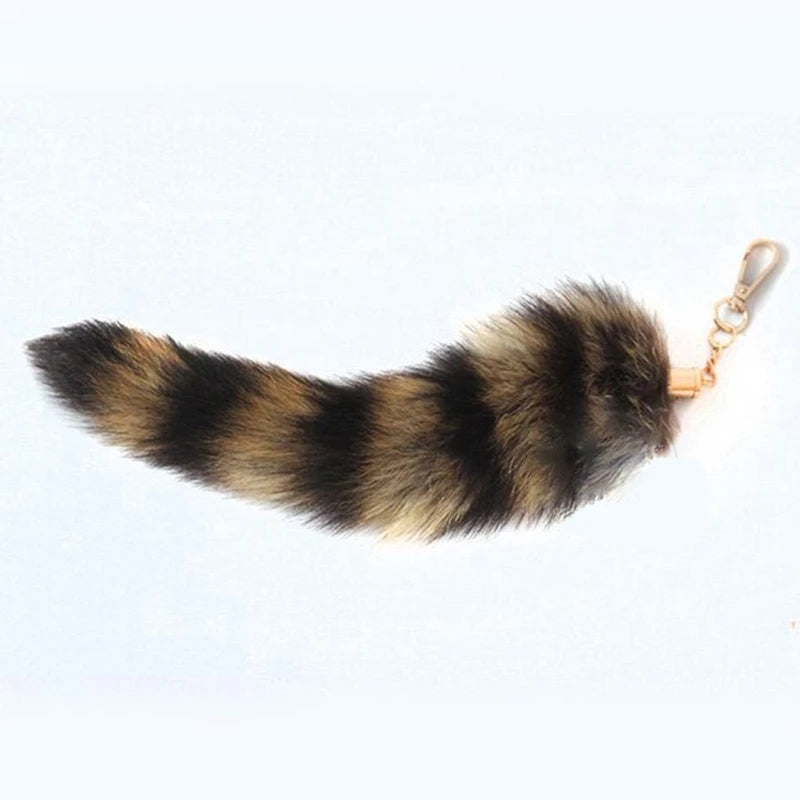 31BB Cute Fox-Racoon Tail Keychain Fur Pendant Key-Chain Bags Charm Keys-Holder Couple Keyrings for Backpack Car Decoration