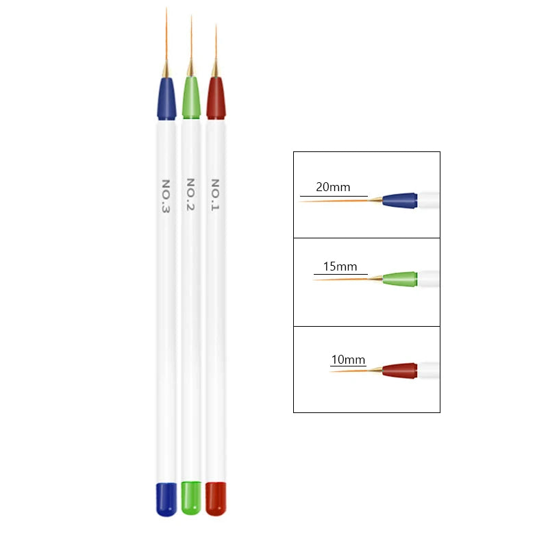 3pcs/Set Acrylic French Stripe Nail Art Line Painting Pen 3D Tips Manicure slim Line D close-up view