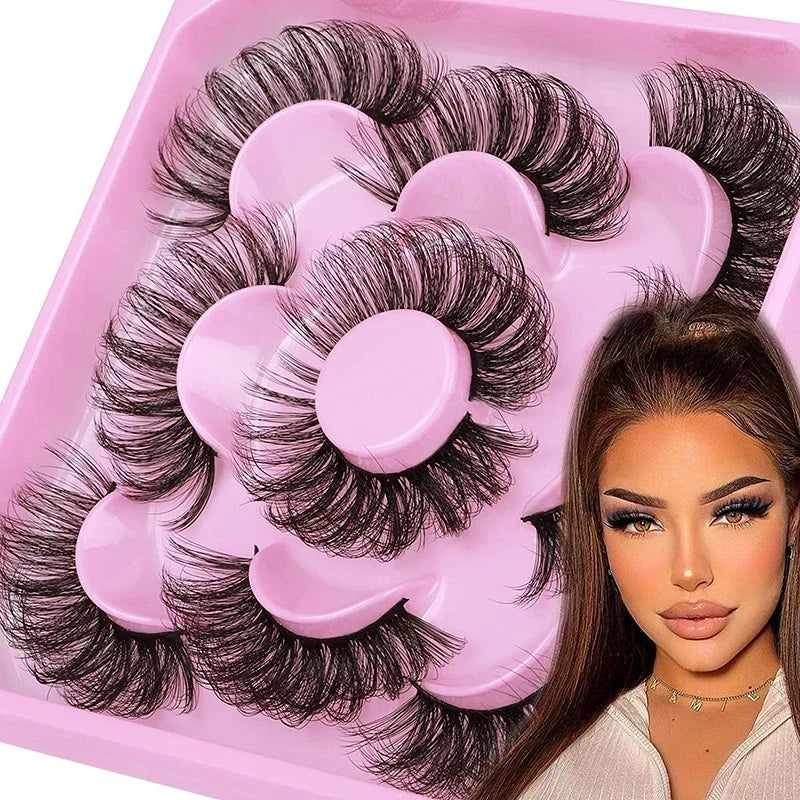 5 Pairs Russian Strip Lashes Fluffy Mink Lashes 3D False Eyelashes Russian Volume E additional angle