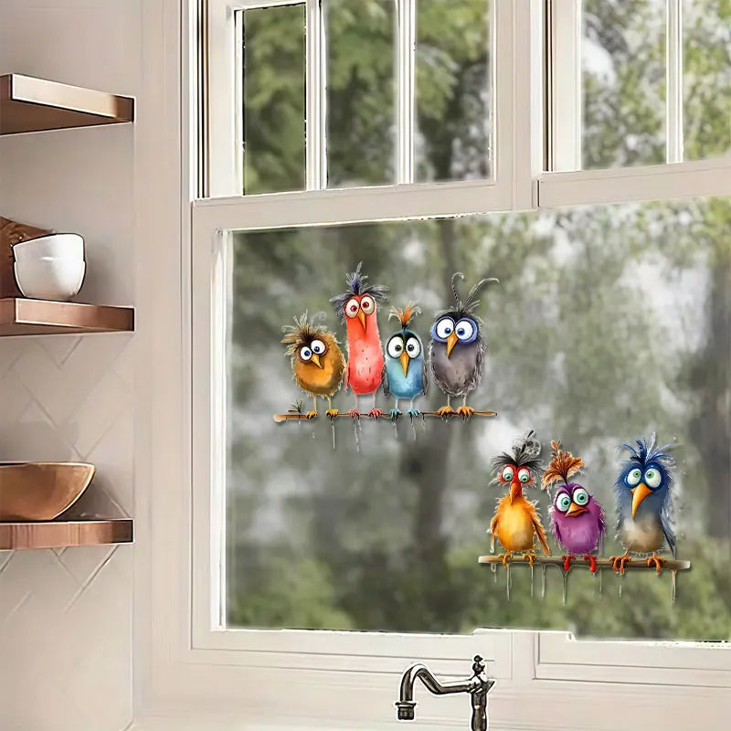Funny Cartoon Bird Window Stickers | Self-Adhesive PVC Home Decals additional angle