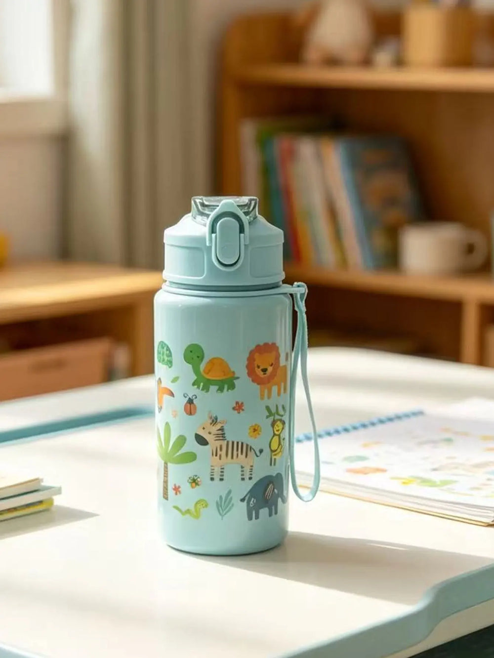 1 Piece 500ml (19 fl oz) Cartoon Printed Straw Cup, Summer Plastic Water Bottle, BPA lifestyle view