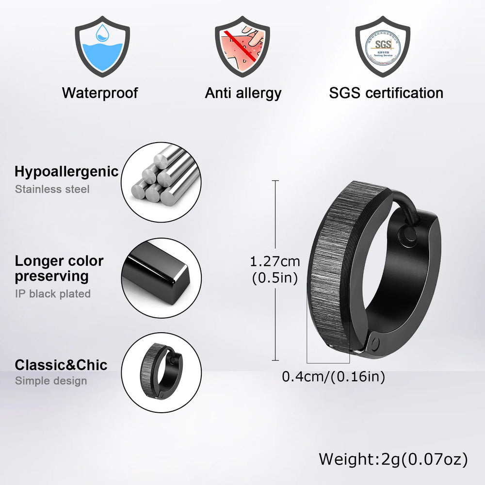 Vnox Anti Allergy Stainless Steel Hoop Earrings, Unisex Simple Metal Huggies Earrin additional angle