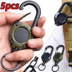 Retractable Heavy Duty Pull Reel Carabiner Strong Steel Wire Rope Buckle Spring Key Ring Outdoor Sporty attachment Keychain Tool
