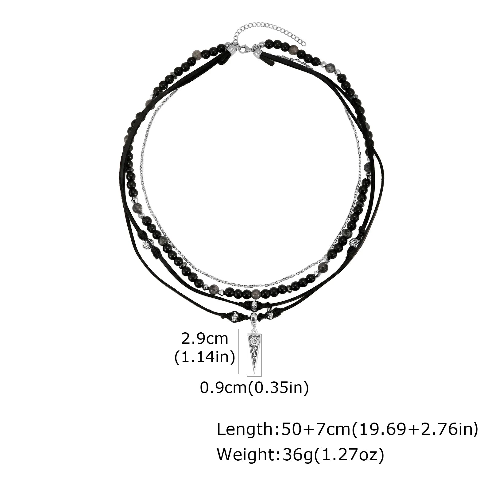 Multi-Layer Black Leather Necklace | Rock Punk Geometric Pendant for Men alternate view