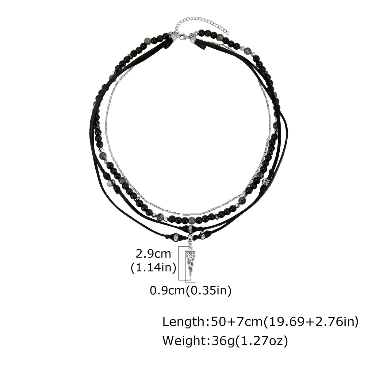 Multi-Layer Black Leather Necklace | Rock Punk Geometric Pendant for Men alternate view