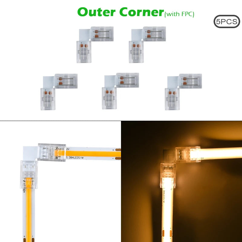 LED Strip Connectors and Fixing Clips Kit | 2-Pin COB Corner Connectors for Tape Light close-up view