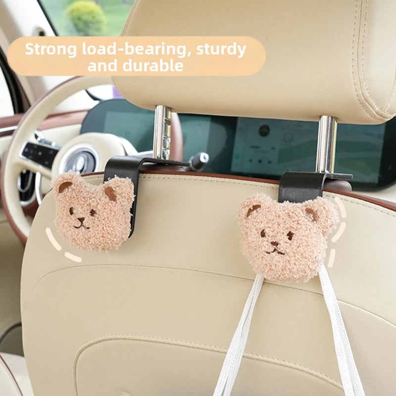 "Cute Cartoon Bear Car Seat Back Hook - Creative Multi-purpose Auto Interior Storage Hanger"
