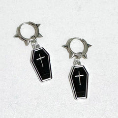 Gothic Coffin Cross Hoop Earrings | Punk Grunge Jewelry for Women