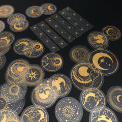 70 pcs Glitter Gold PET Adhesive Stickers | Waterproof Transparent Label Set detail view