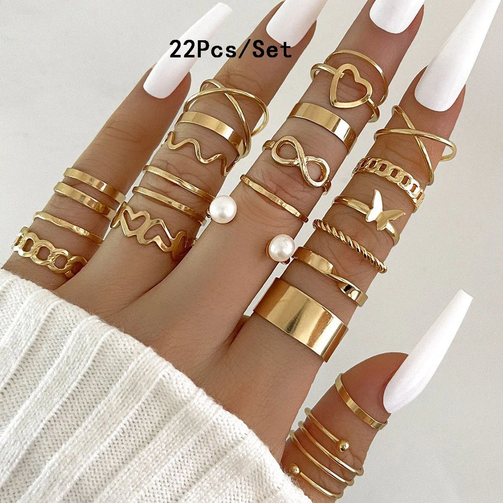 30Pcs Bohemian Geometric Knuckle Rings Set For Women Gold Silver Color Finger Ring Girls detail view
