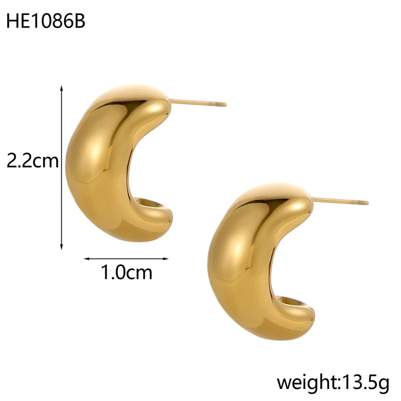 CARLIDANA Connected Double Ring CC Shape Gold Earrings | Stainless Steel PVD Gold Pla alternate view