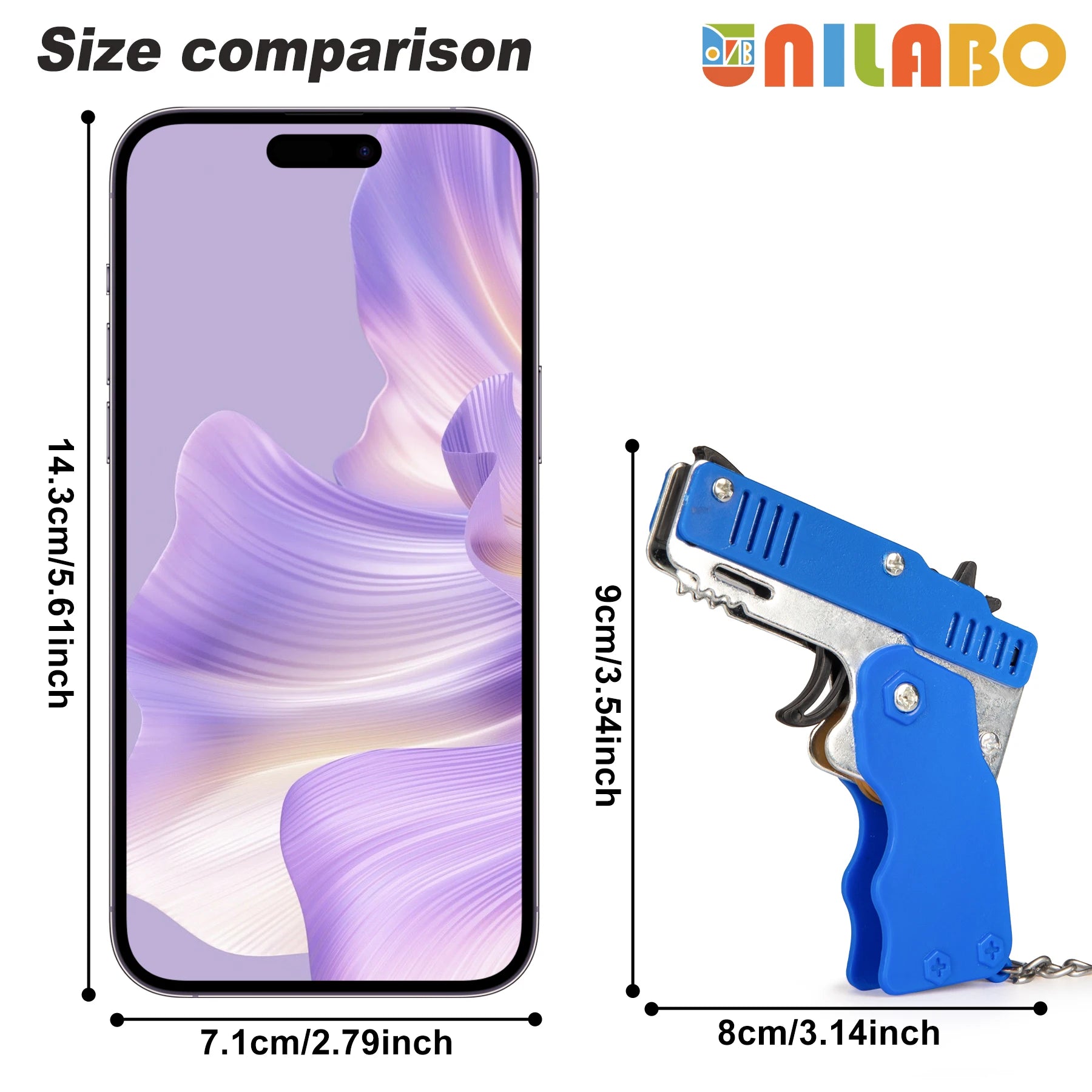 Mini Rubber Band Gun Keychain | Foldable Alloy Toy Gun with 6 Rubber Bands detail view