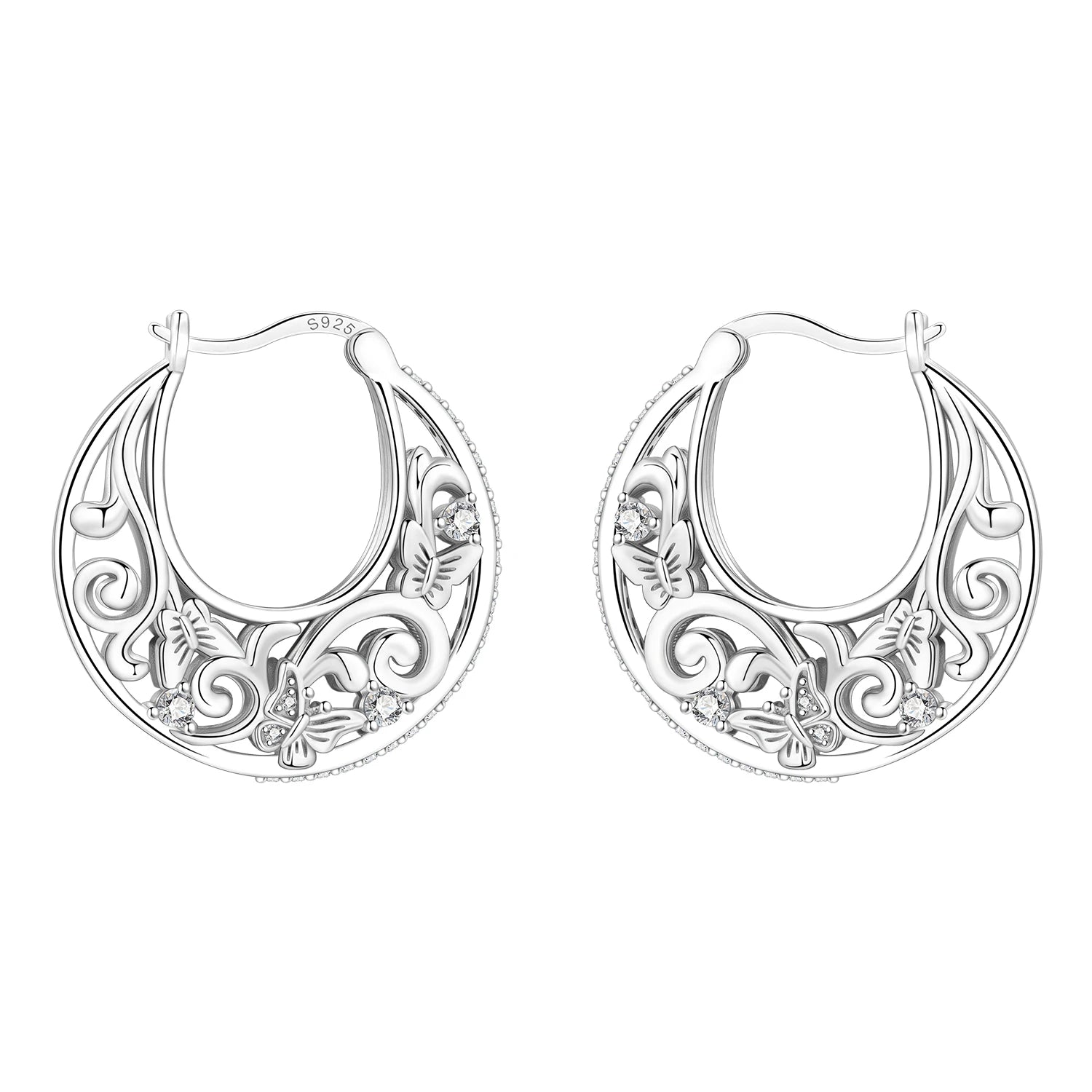 PANPOKI Original 925 Sterling Silver Double Butterfly Insect Earrings Women Hoop Ea additional angle