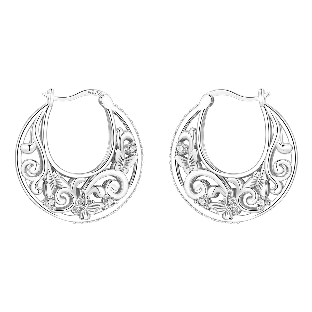 PANPOKI Original 925 Sterling Silver Purple Butterfly Insect Earrings Women Hoop Earring detail view