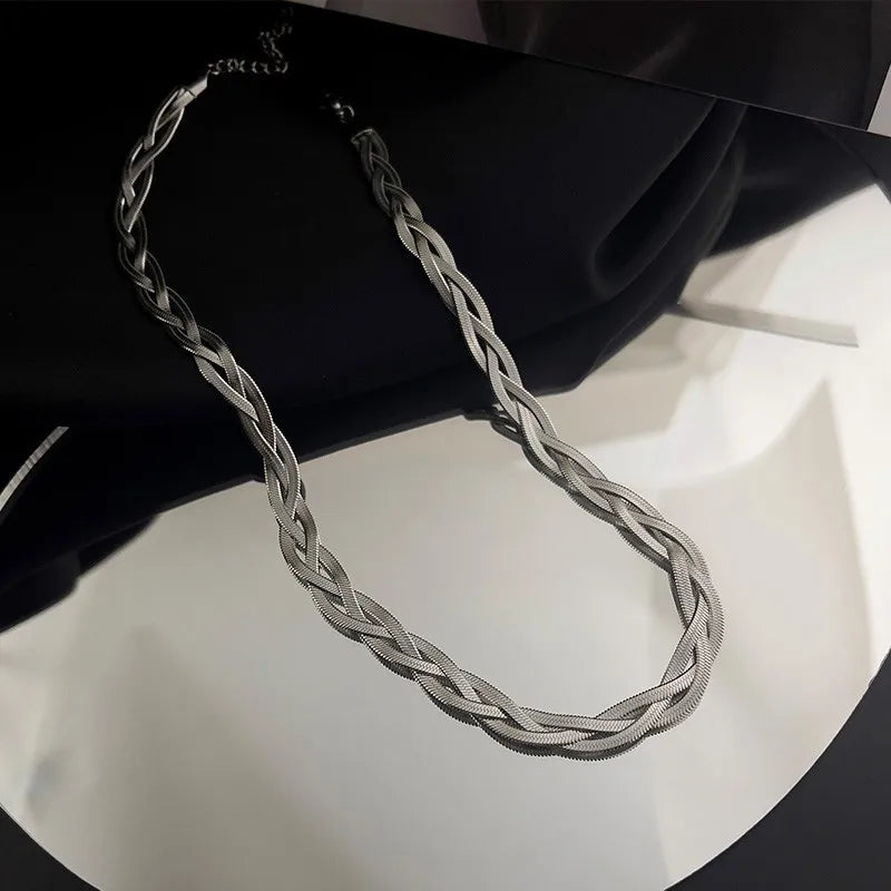 Tricolor Hand Braided Stainless Steel Necklace | Cuban Chain Jewelry for Women alternate view