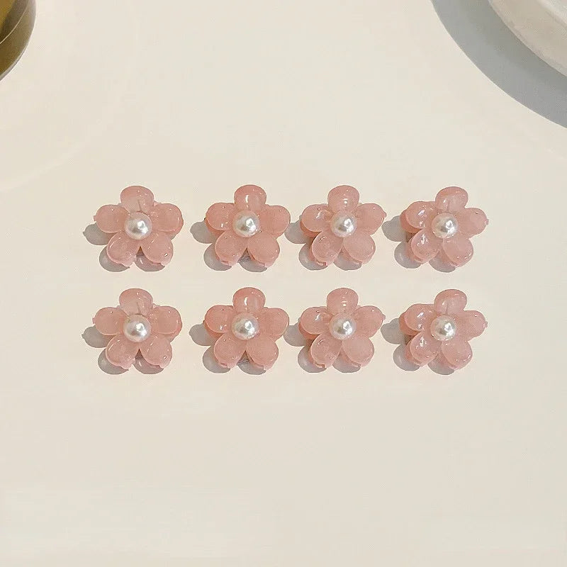10pcs/set Girls Mini Floral Hair Claw Kawaii Pearl Rhinestone Hair Clip Claw Clamp Braid Headwear Women Kids Hair Accessories