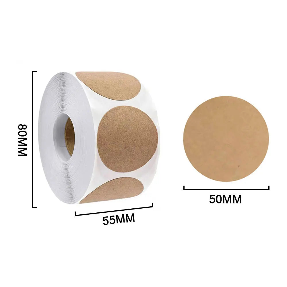 Kraft Self-Adhesive Label Paper Stickers | 500pcs Round Roll for Organization additional angle