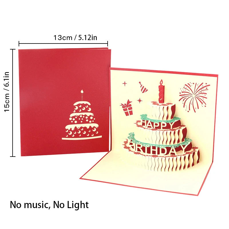 3D Music Light Birthday Card | Pop Up Cake Musical Greeting with Envelope alternate view