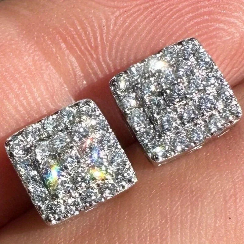 Square Cubic Zirconia Stud Earrings | Vintage Style for Women and Men additional angle