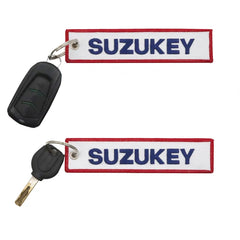 JDM SUZUKEY Logo Key Chain | Double Sided Embroidery Motorcycle Keyring close-up view