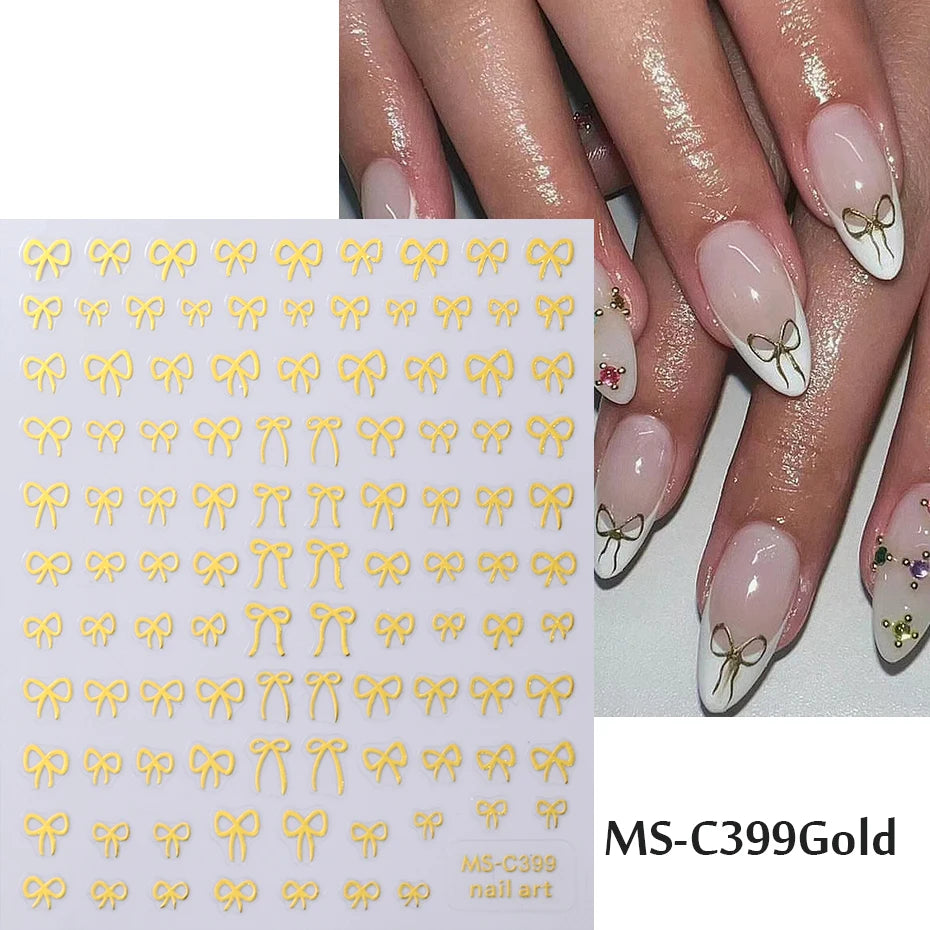 1/2pcs Black White Pink Mini Bowknot Design Nail Art Sticker Self Adhesive Lace Ribbo lifestyle view