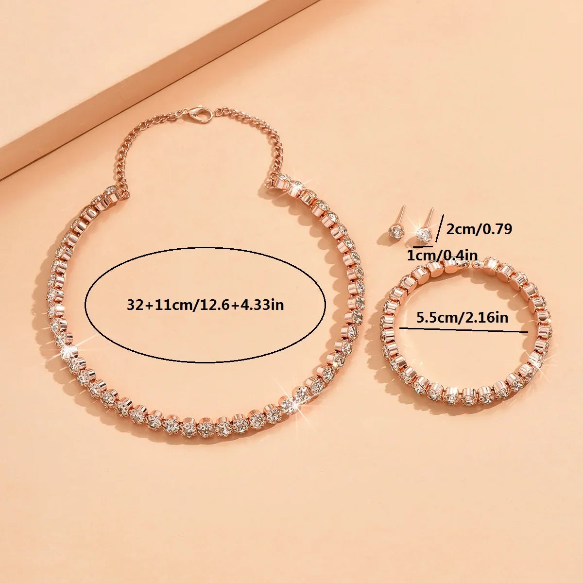 Light Luxury and Minimalist Rhinestone Necklace, Earrings, and Bracelet Are Suitable alternate view