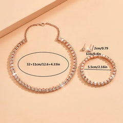 Light Luxury and Minimalist Rhinestone Necklace, Earrings, and Bracelet Are Suitable alternate view