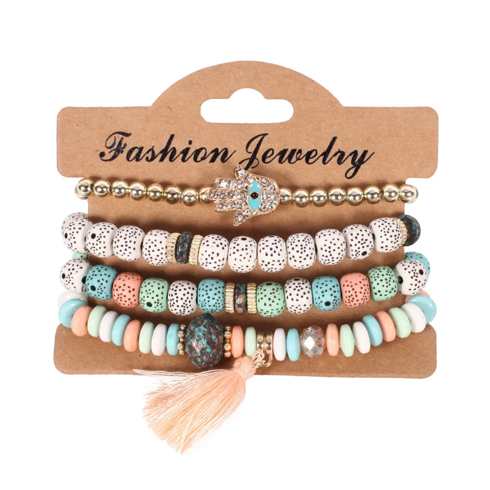 Bohemian Handmade Beads Bracelet Set For Women Summer Colorful Beaded Chain Bangle Gi alternate view