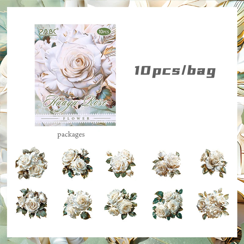 Mr. Paper, 6 Styles, 10pcs/pack, Dreamy Simulation Flower Stickers,Scrapbook Collage, alternate view