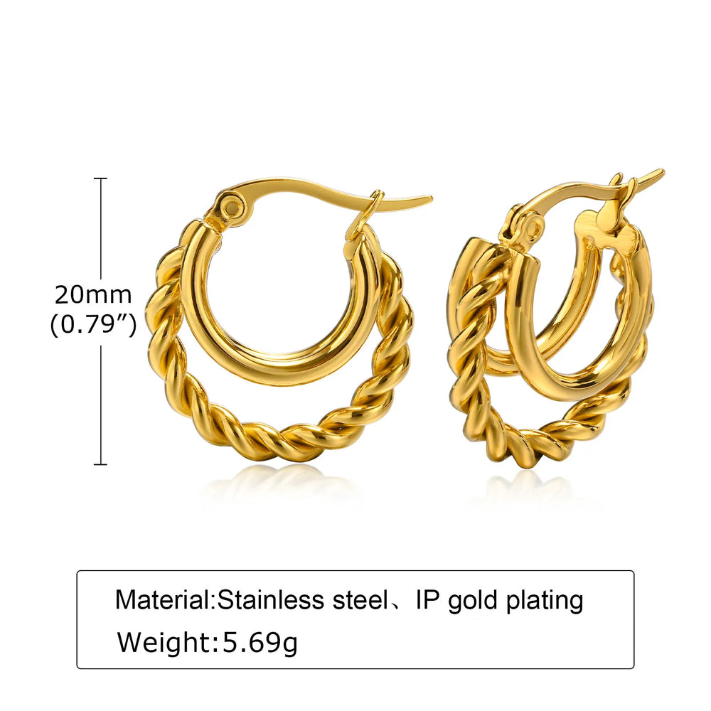 Trendy Stainless Steel Hoop Earrings for Women | Gold Plated Layered Huggie Earrings lifestyle view