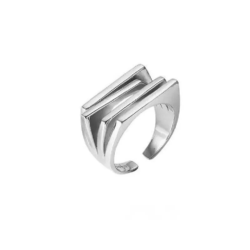 PANJBJ 925 Sterling Silve Multilayer Irregular Geometric Ring for Women Simple Char additional angle