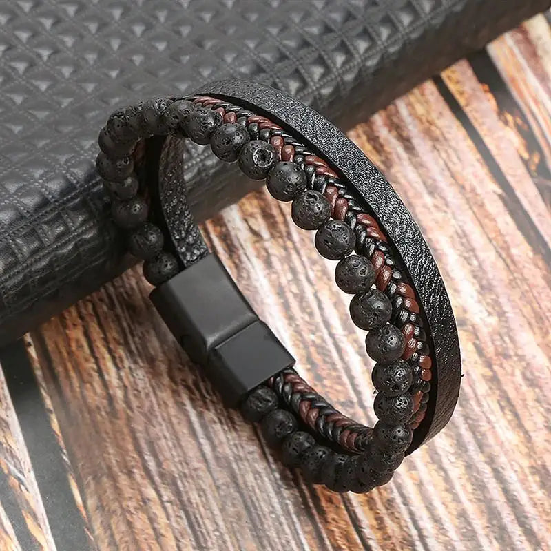 Classic Men's Leather Bracelet New Style Hand-woven Multi-layer Combination Accesso additional angle