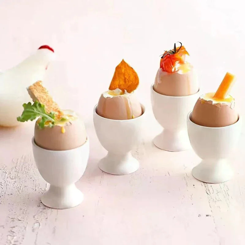 Egg Cup Holder for Hard and Soft Boiled Eggs | White Breakfast Kitchen Accessory lifestyle view