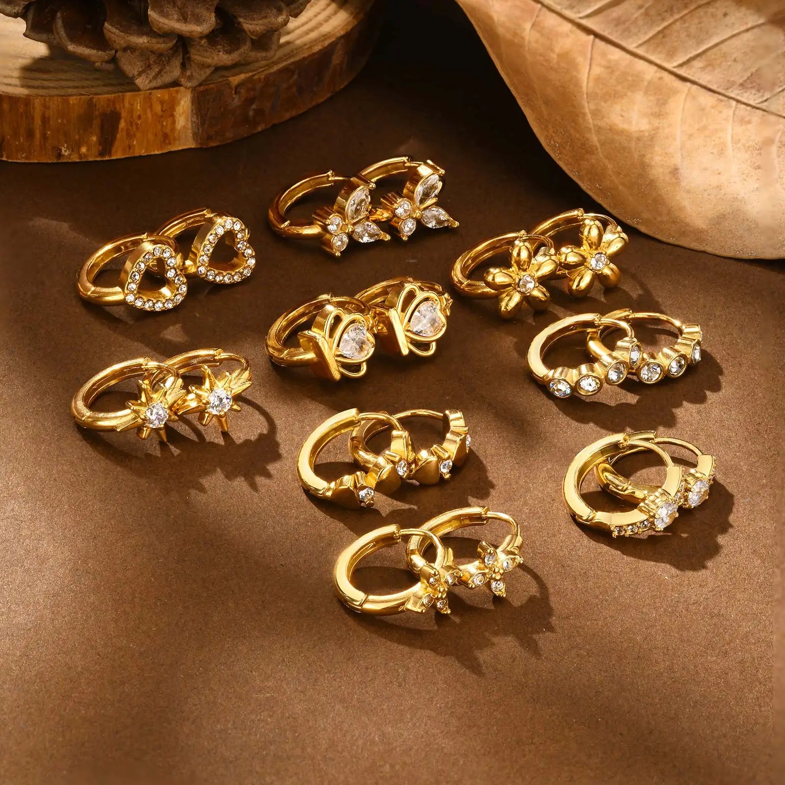 Heart-Shaped Zircon Earrings for Women | Stainless Steel Gold Hoop Earrings alternate view