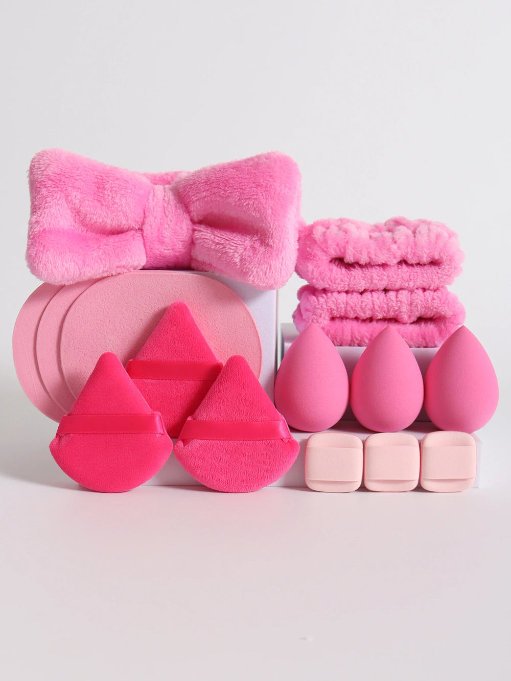 15Pcs Multi-Colored Fluffy Headband and Makeup Sponge Set | Sweet Style Beauty Kit detail view