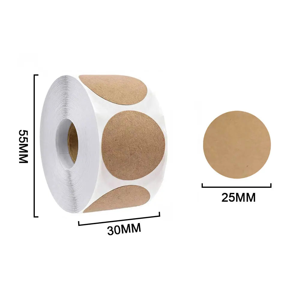 Kraft Self-Adhesive Label Paper Stickers | 500pcs Round Roll for Organization close-up view