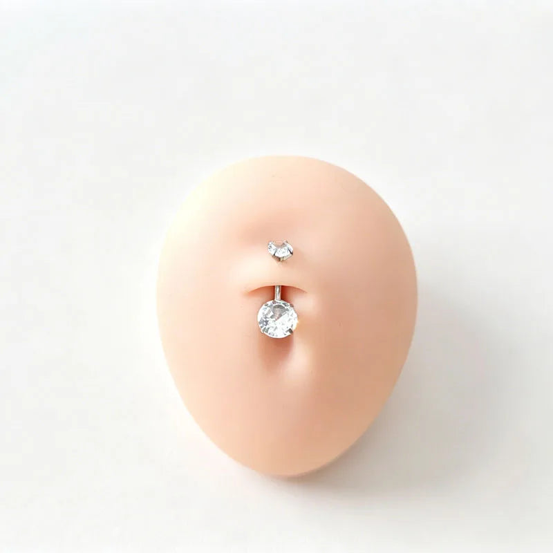 Silver Round 4-Prong Cubic Zirconia Navel Ring, 5*8mm CZ Inlaid Belly Piercing Jewelr alternate view