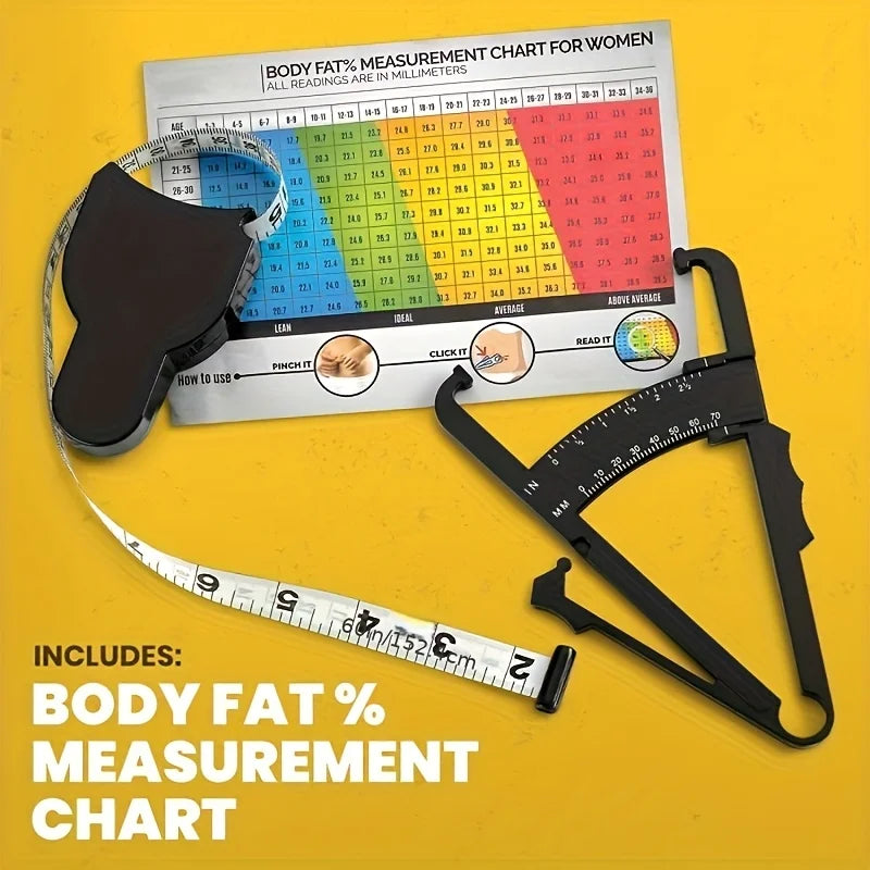 Body fat caliper and Waist Measurement Tape set - handheld fat caliper and tape combination, portabl