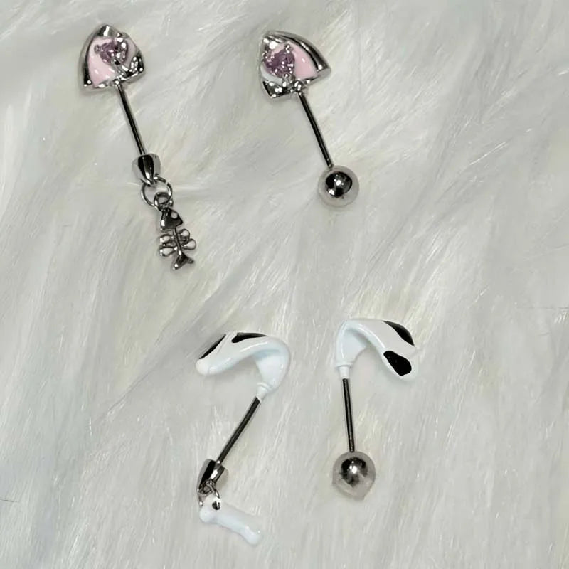Stainless Steel Pink Zircon Ear Bone Nail for Women Sweet Cute Metal Geometric Person lifestyle view
