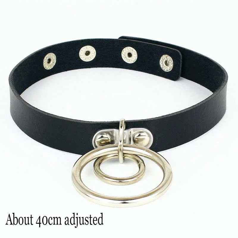 Gothic Bat Heart Lock Punk Choker | Black Leather Collar Necklace detail view
